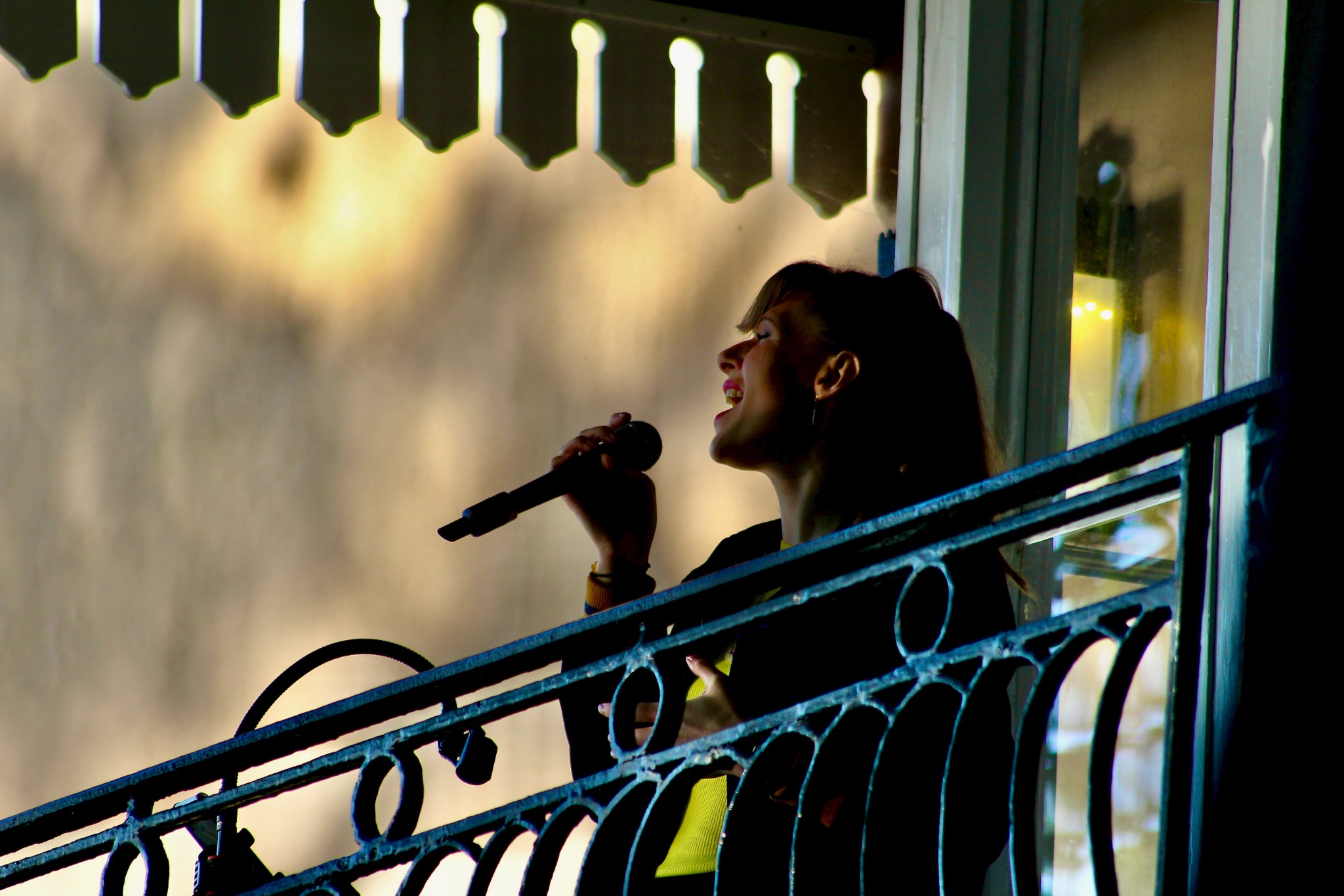 Jenny & David performing under lights at a private London event